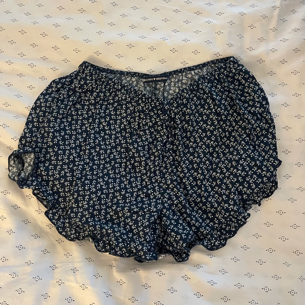 Brandy Melville black cotton shorts with small white flowers